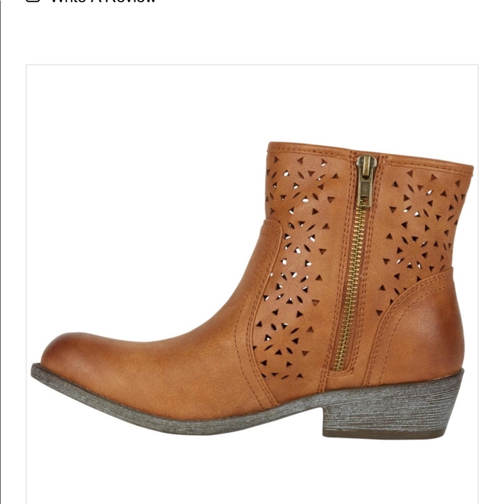 Rustic Distressed Cognac Perforated Ankle Boots - Picture 5 of 7